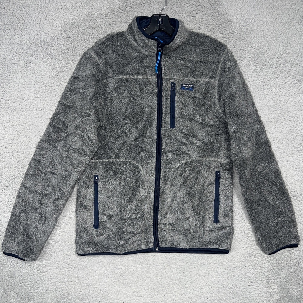 Old Navy Sweater Men's Size Medium Gray Sherpa Fleece Full‎ Zip Mock Neck Jacket
